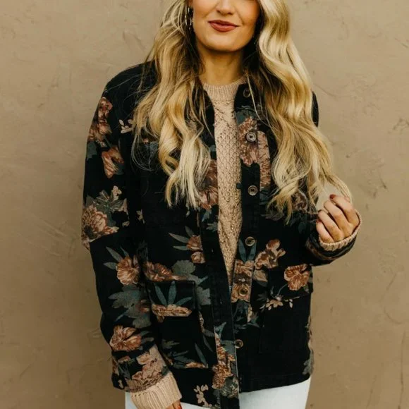 Fate Jackets Coats Nwt Fate Black Floral Denim Jacket W